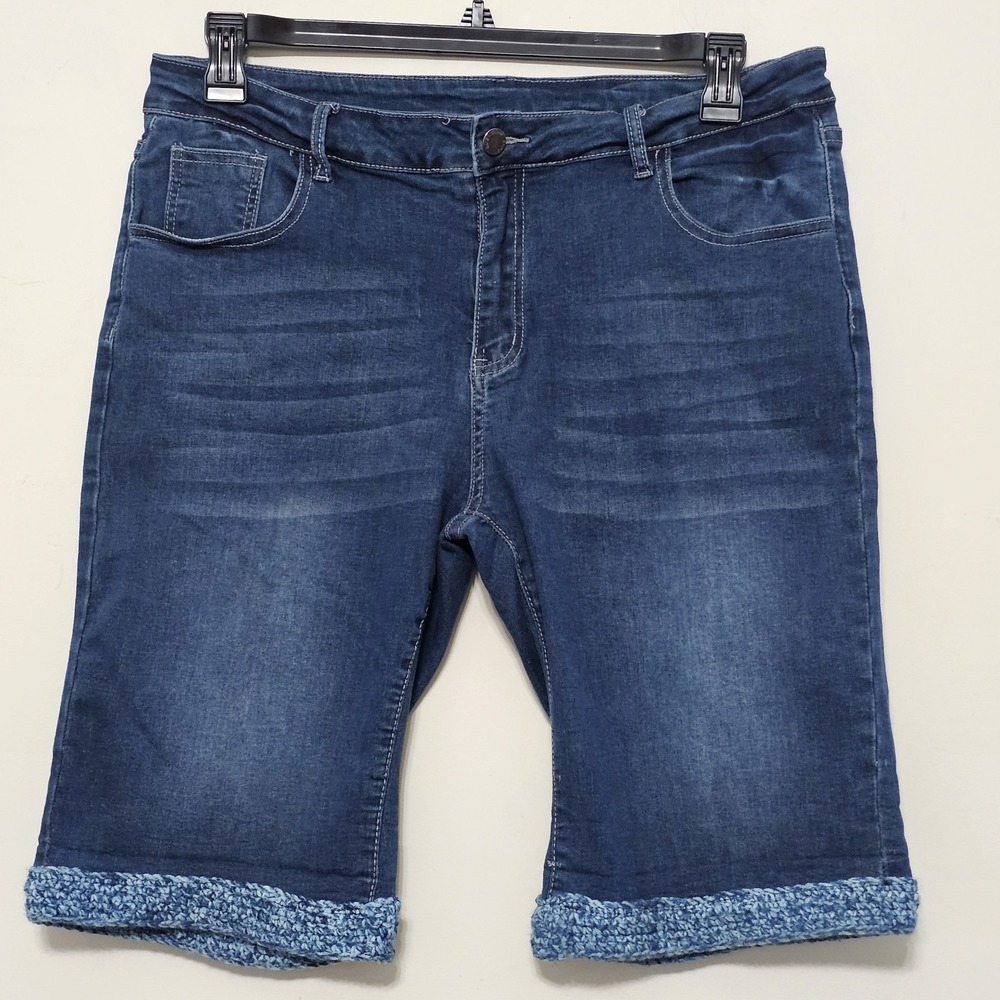 Roswear Women's Jeans Shorts XL 16/18 Capri Stretch Crochet Hem Pockets 507326